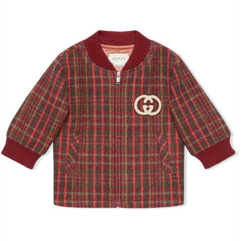 Bomber Jacket Red Check Print Authentic Gucci Kids